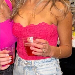 Pink Lace Strapless Top
